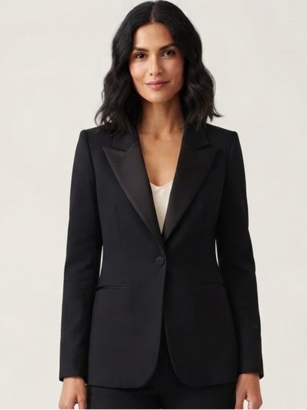 Smythe Sz 6 Wool Blend Black Satin Lapel Classic Minimalist Blazer